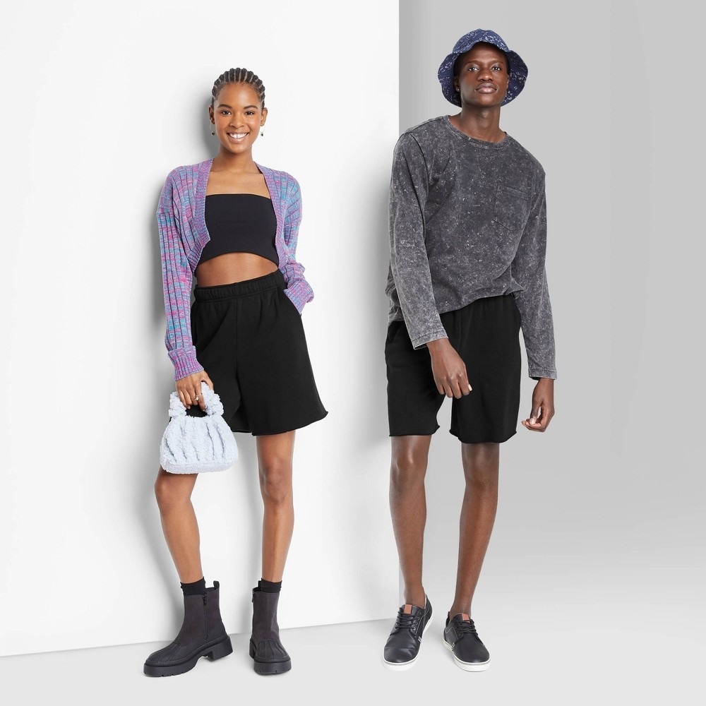 High-Rise Fleece Bermuda Black Shorts - Wild Fable